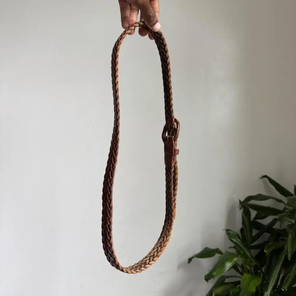 Vintage boho‎ Braided brown minimalist preppy leather belt size 36